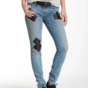 TEXTILE Elizabeth and James Skinny Neil Low-Rise Jeans with Leather Patches